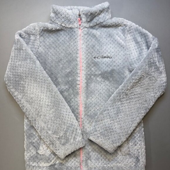 Columbia Girl's Fire Side Sherpa Jacket Full Zip Gray/Pink Medium - Picture 1 of 4